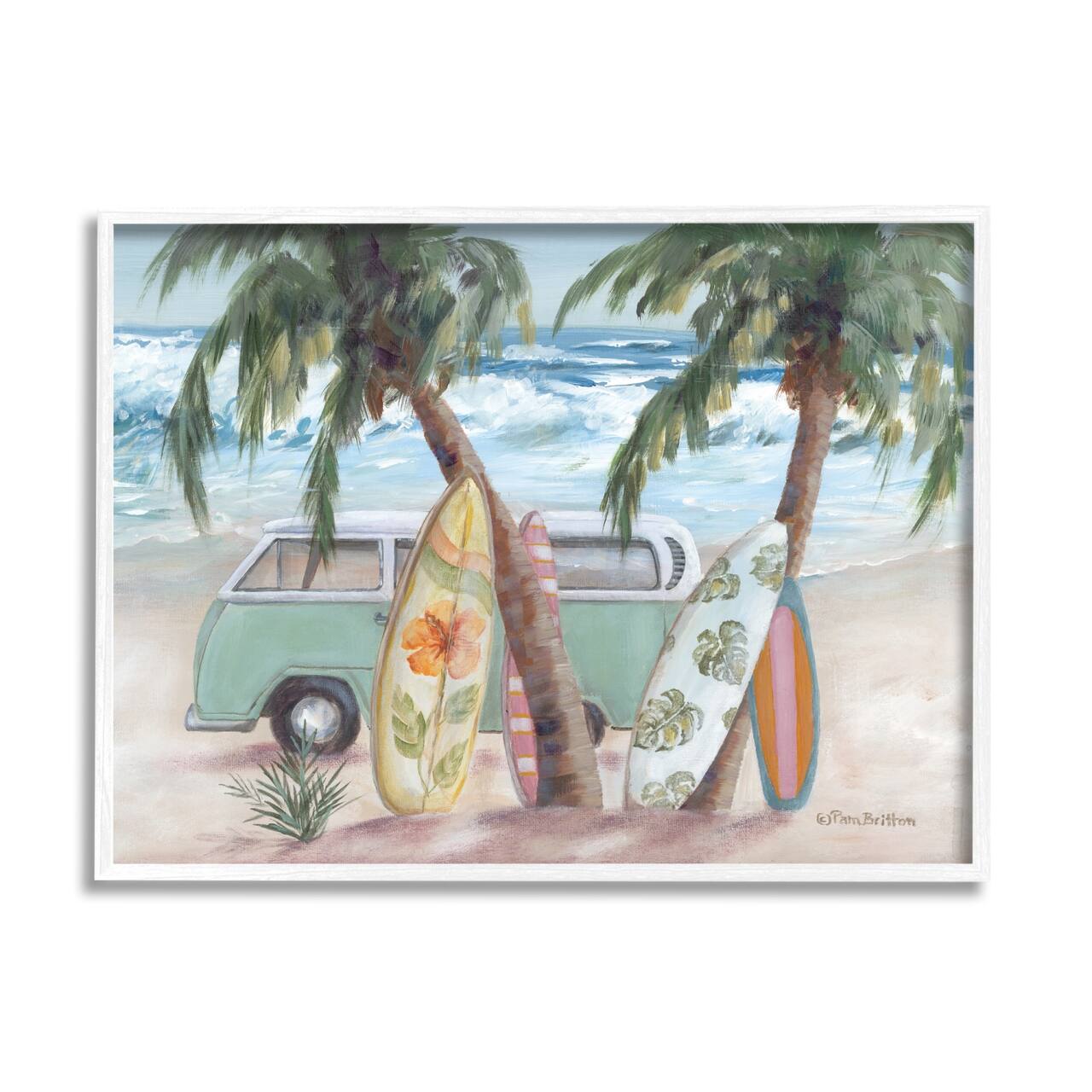 Stupell Industries Summer Waves Tropical Van Surfboards Framed Giclee Art